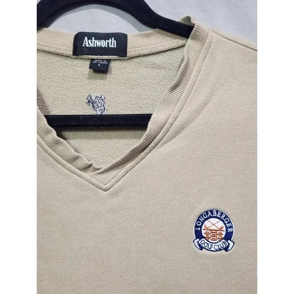 Longaberger Golf Club Embroidered Ashworth Preppy Pullover Beige Sweater Vest LG - Picture 3 of 6